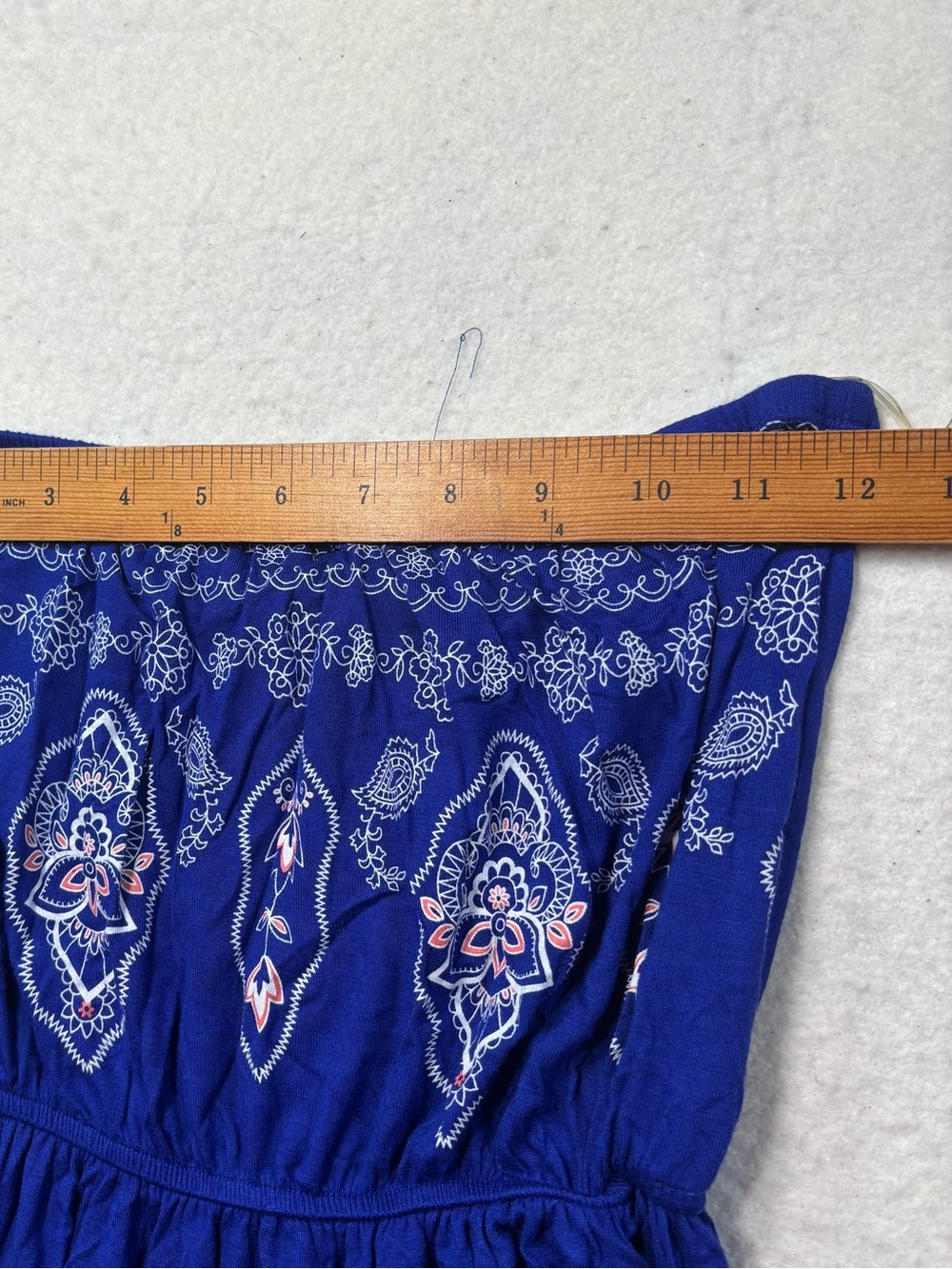 Love Tree Blue Strapless y Border Print Maxi Dress Medium Tube Top Gown #508 - Picture 7 of 8